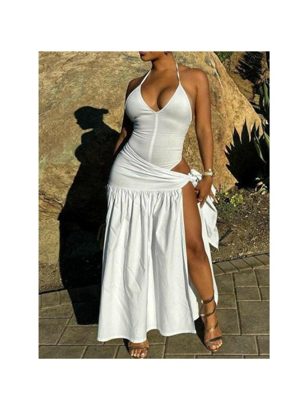 Halter Neck Ruched Bodysuit and Maxi Skirt Set